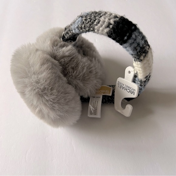 MICHAEL KORS TWEED STRIPE FAUX FUR EARMUFFS OS GRAY/BLUE NWT main image 8